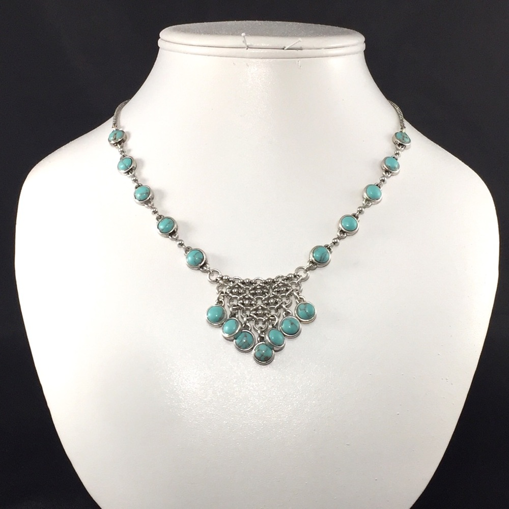 Lucky Brand turquoise and silver bib necklace